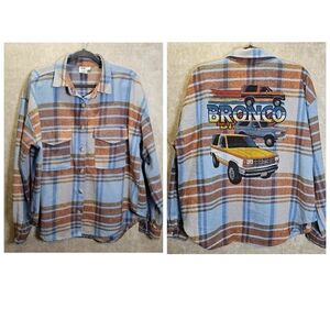 Ford Bronco Plaid Graphic Print Flannel Shirt Shacket Licensed